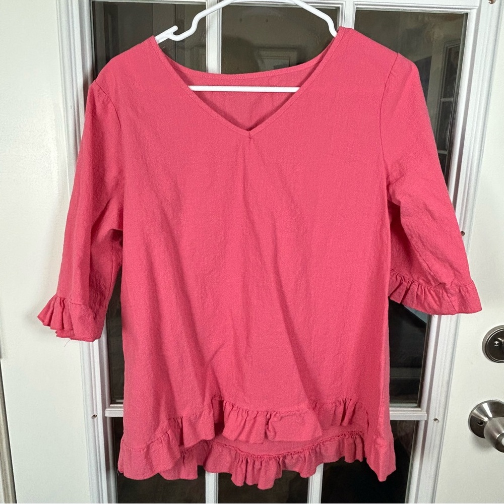 Pink‎ Ruffle Hem V-Neck Top